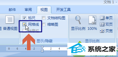 显示或者取消网格线 win10系统新建打开word2007文档整个页面总有横线或者竖线的解决方法